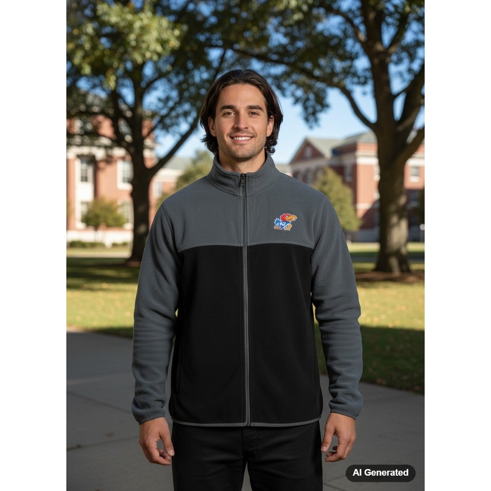Kansas Jayhawks Russell Athletic Fleece Jacket Full Zip Gray‎ Black Men M